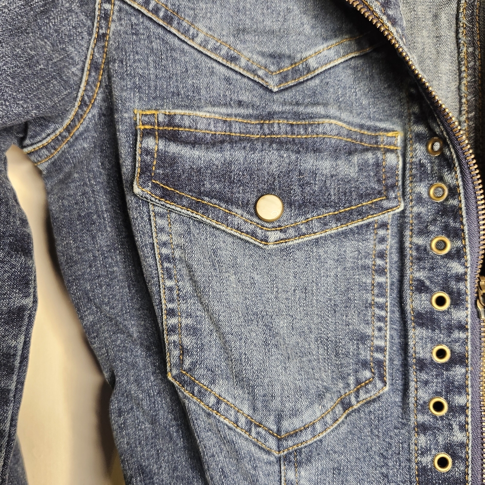 Jennifer Lopez Denim Jumpsuit in Dark Blue with Contrast Stitching - Picture 9 of 16